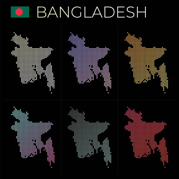 Bangladesh dotted map set Map of Bangladesh in dotted style Borders of the country filled with — Stock Vector