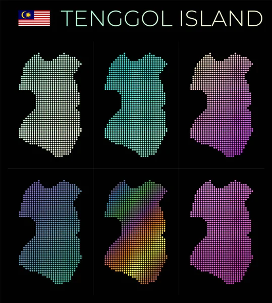 Tenggol Ostrov tečkovaná mapa soupravy Mapa ostrova Tenggol v tečkovaném stylu Hranice ostrova vyplněny — Stockový vektor