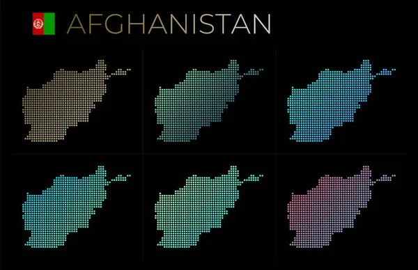 Afghanistan set di mappe punteggiate Mappa dell'Afghanistan in stile punteggiato Frontiere del paese piene di — Vettoriale Stock