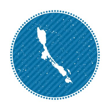 Losinj çizgili geçmişe yolculuk etiketi. Üzerinde ada vektör illüstrasyonunun haritası bulunan rozet şu şekilde kullanılabilir: