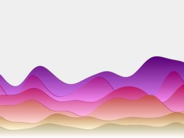 Soyut dağlar günbatımı renklerinde kıvrımlı katmanlar Papercut tarzı tepeler Çekici