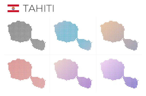 Mappa punteggiata di Tahiti Mappa di Tahiti in stile punteggiato Confini dell'isola piena di bellezze — Vettoriale Stock