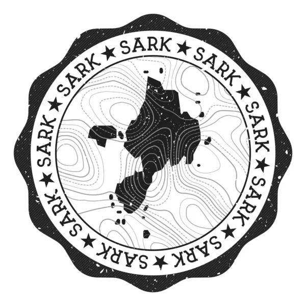 Sark sello exterior Pegatina redonda con mapa de isla con aislamientos topográficos Ilustración vectorial — Vector de stock