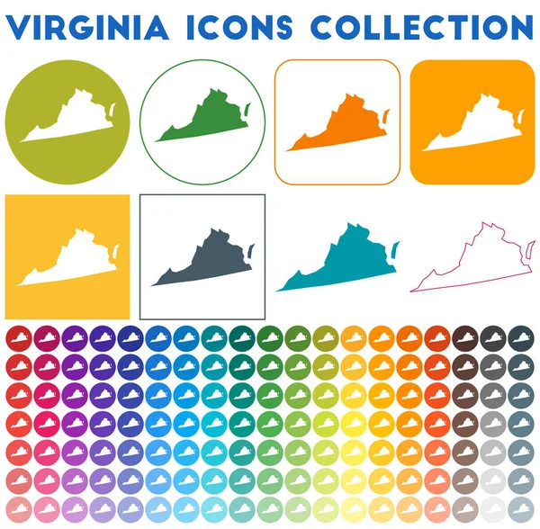 Virginia εικονίδια συλλογή Φωτεινό πολύχρωμο μοντέρνο χάρτη εικονίδια Σύγχρονη Virginia σήμα μαζί μας κατάσταση — Διανυσματικό Αρχείο