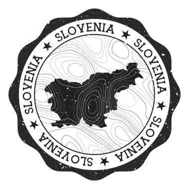 Slovenya açık hava damgası, ülke haritası ve topografik izolinler taşıyıcı ile yuvarlak çıkartma