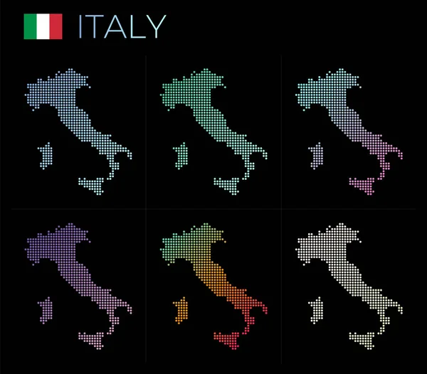 Italia mapa punteado conjunto Mapa de Italia en estilo punteado Fronteras del país lleno de hermosa — Vector de stock