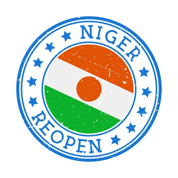 悬挂尼日尔国旗的国家重新开放邮票圆环标志在关闭后重新开放 — 图库矢量图片