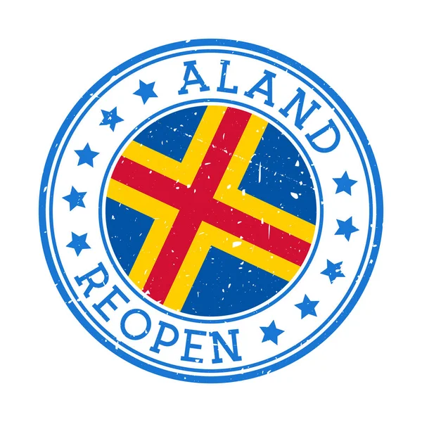 Aland Reapertura Sello Insignia redonda del país con bandera de Aland Reapertura después del bloqueo — Archivo Imágenes Vectoriales