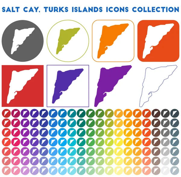 Salt Cay Turks Islands colección de iconos Iconos de mapa de moda de colores brillantes Modernos Salt Cay Turks — Vector de stock