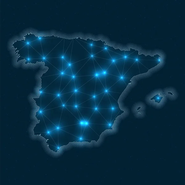 Spanien Netzwerkkarte Abstrakte geometrische Karte des Landes Digitale Verbindungen und Telekommunikation — Stockvektor