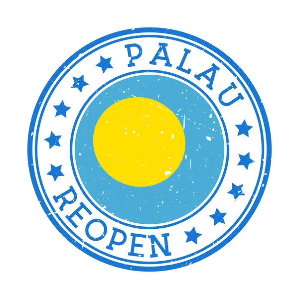 帕劳重新开放刻有帕劳国旗的国家的邮票圆环徽章在封闭签名后重新开放 — 图库矢量图片