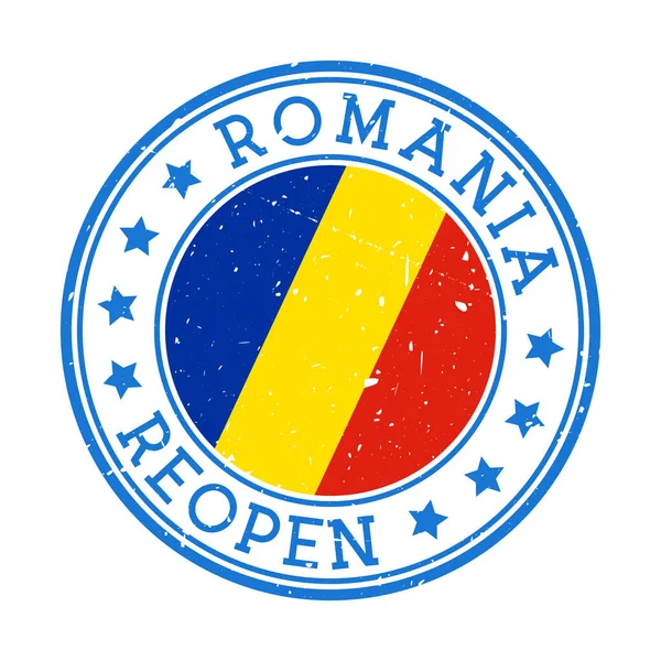 Η Ρουμανία Ανοίγει ξανά το σήμα της χώρας με σημαία Ρουμανίας Ανοίγει ξανά μετά το κλείδωμα — Διανυσματικό Αρχείο