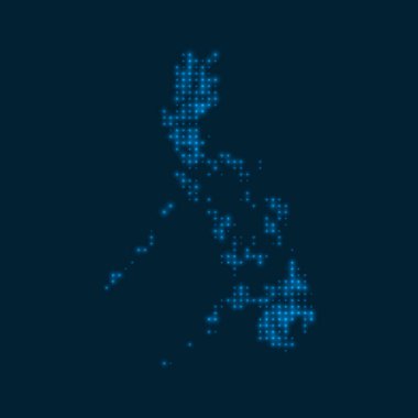 Filipinler, mavi parlak ampuller ve vektör illüstrasyonuyla ülkenin ışıldayan haritasını noktaladı