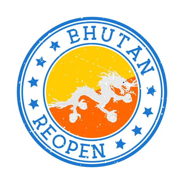 盖有不丹国旗的国家邮票圆环徽章在盖印后重新开放 — 图库矢量图片