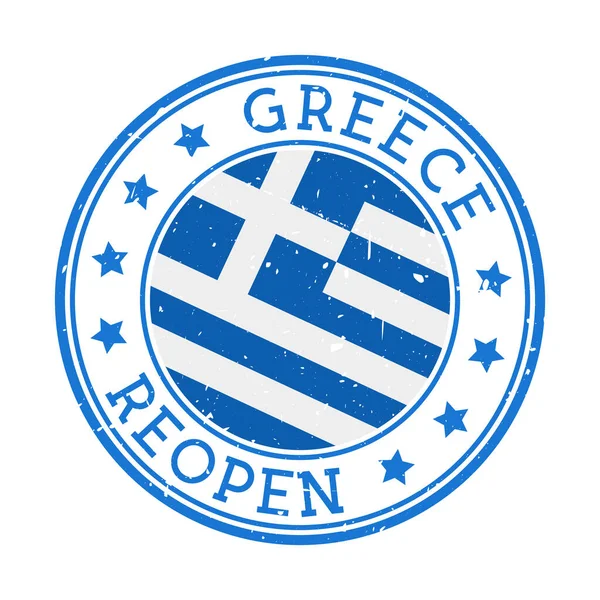 Grecja Ponowne otwarcie znaczka kraju z flagą Grecji Ponowne otwarcie po znaku zamknięcia — Wektor stockowy