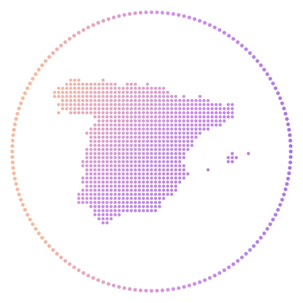 Испания цифровой значок Точечный стиль карта Испании в кругу Tech икона страны с gradiented — стоковый вектор