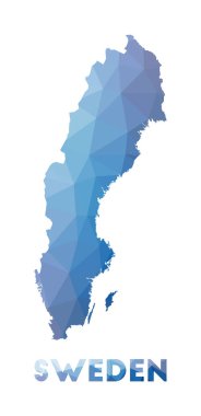 İsveç çokgen harita teknolojisinin İsveç Geometrik çiziminin düşük poli haritası