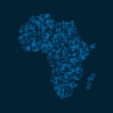 Afrika kıtanın ışıldayan haritasını mavi parlak ampuller ile noktaladı. Vektör illüstrasyonu