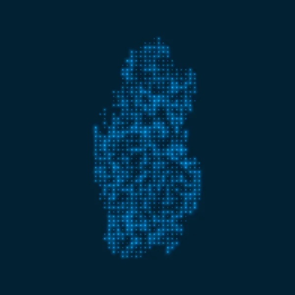 Katar tečkované zářící mapa Tvar země s modrými jasnými žárovkami Vektorové ilustrace — Stockový vektor