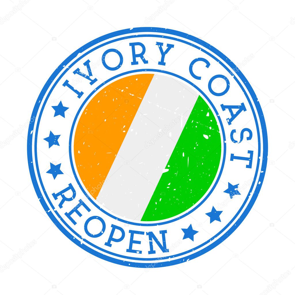 Ivory Coast Reopening Stamp Round badge of country with flag of Ivory Coast Reopening after