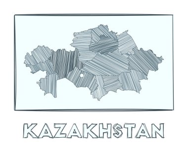 Kazakistan 'ın kroki haritası ülkenin el çizimi haritası hachure ile dolu bölgeler