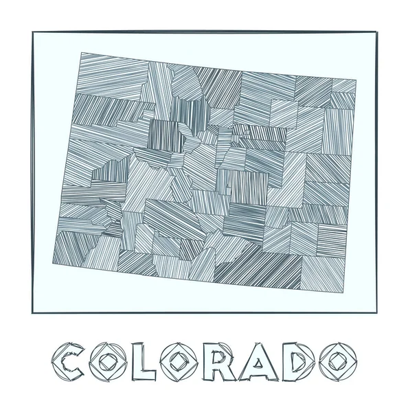 Schets kaart van Colorado Grayscale met de hand getekend kaart van de VS staat Gevulde gebieden met hachure — Stockvector