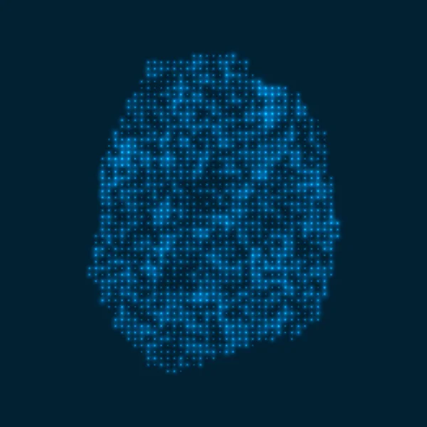 Nevis mapa brillante punteado Forma de la isla con bombillas brillantes azules Ilustración vectorial — Vector de stock