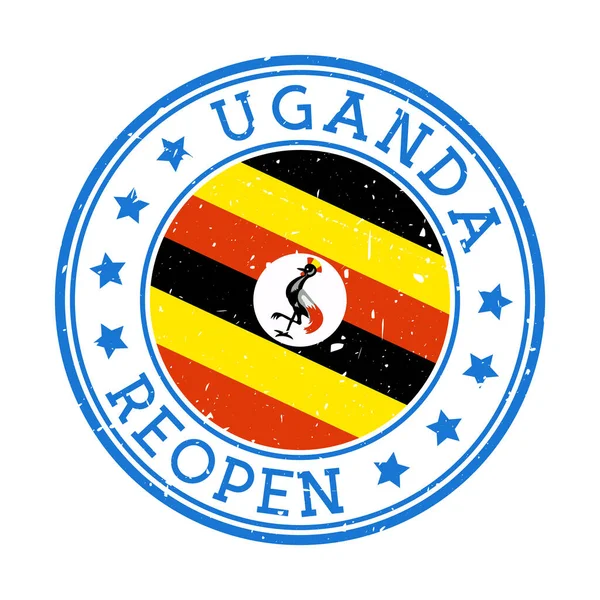 Уганда Повернення марки Круглий прапор країни з прапором Уганди Відчинення після закриття. — стоковий вектор