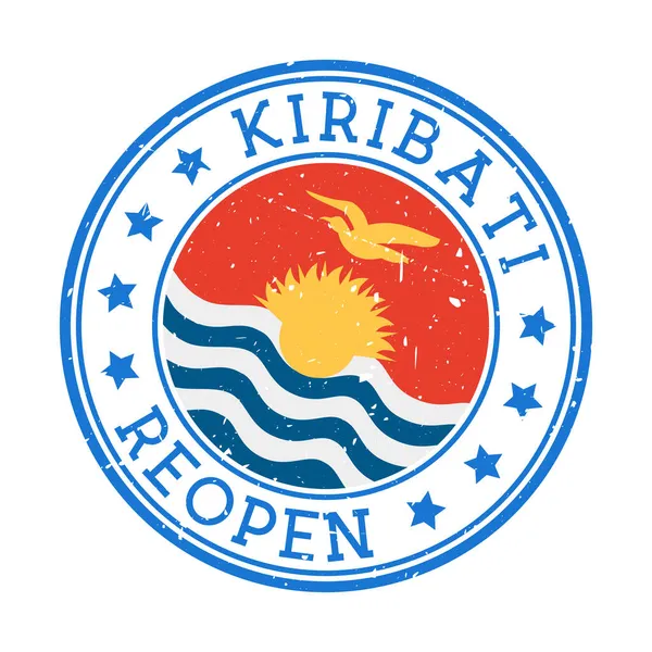 Kiribati reapertura sello placa redonda del país con la bandera de Kiribati reapertura después del bloqueo — Archivo Imágenes Vectoriales
