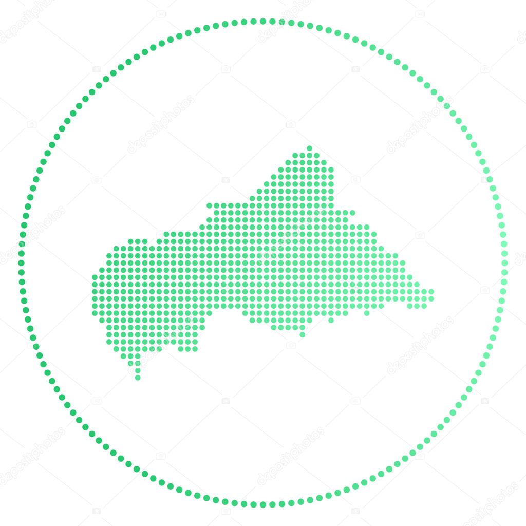 CAR digital badge Dotted style map of CAR in circle Tech icon of the country with gradiented dots