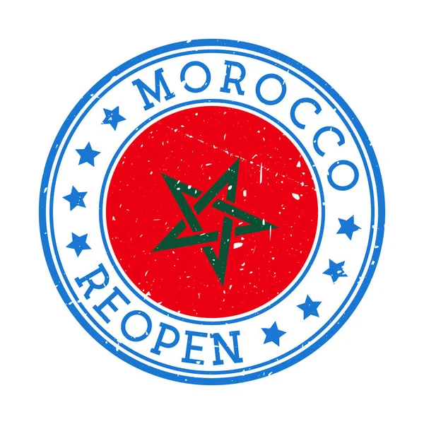 Maroko Ponowne otwarcie znaczka kraju z flagą Maroka Ponowne otwarcie po zamknięciu — Wektor stockowy