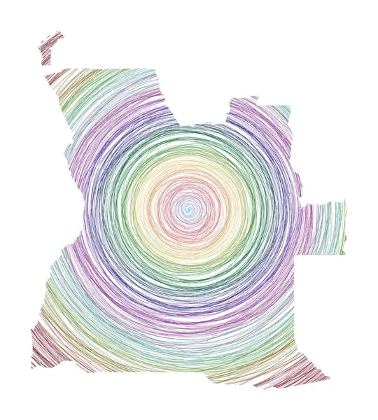 Ανγκόλα χάρτη γεμάτο με ομόκεντρους κύκλους Σκίτσο στυλ κύκλους σε σχήμα της χώρας Διάνυσμα — Διανυσματικό Αρχείο