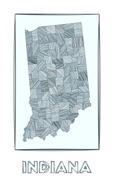 Indiana Grayscale 'in eskiz haritası ABD devletinin el haritası Haşhaş dolu bölgeler