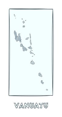 Vanuatu Gri Tonlama 'nın çizim haritası ülkenin el haritası hachure çizgileriyle dolu bölgeler