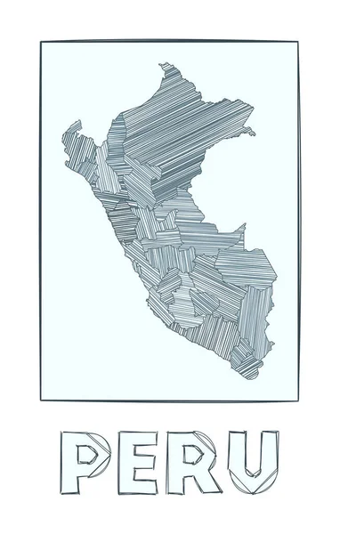 Ülkenin el çizimi Peru Gri Ölçek haritası. Haşhaş çizgileriyle dolu bölgeler. — Stok Vektör