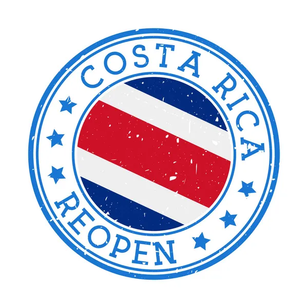 Kostarika znovuotevření známky kolo odznak země s vlajkou Kostariky znovuotevření po — Stockový vektor