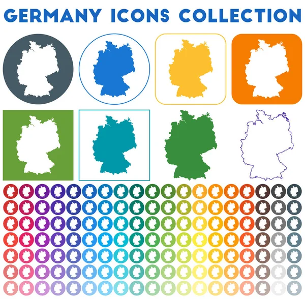 Alemanha coleção de ícones Brilhante colorido ícones do mapa da moda Emblema da Alemanha moderna com mapa do país — Vetor de Stock