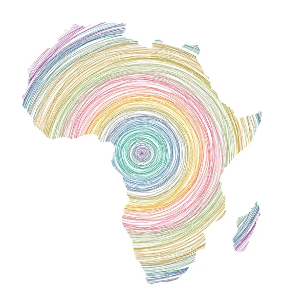 동심원 스케치 스타일의 원형으로 채워진 아프리카 지도 Vector 대륙 모양 — 스톡 벡터