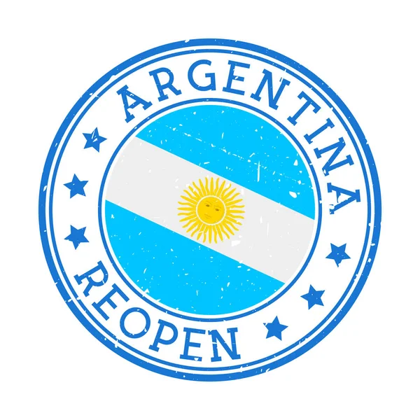 아르헨티나, 국경 개방 이후 재개되는 아르헨티나 국기와 함께 1 라운드 배지 개방 — 스톡 벡터
