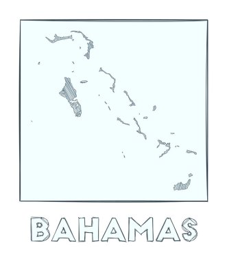 Bahamalar 'ın kroki haritası ülkenin el çizimi haritası hachure çizgileri ile dolu bölgeler