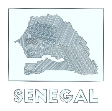 Sketch map of Senegal Grayscale hand drawn map of the country Filled regions with hachure stripes