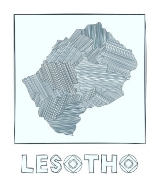 Lesotho Gri Ölçek 'in çizim haritası ülkenin el haritası hachure çizgileri ile dolu bölgeler