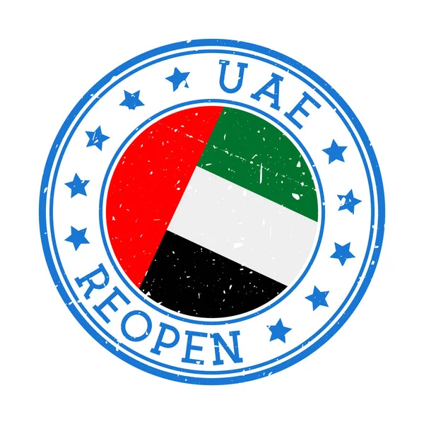 UAE Reopening Stamp Round badge of country with flag of UAE Reopening after lockdown sign Vector — стоковый вектор