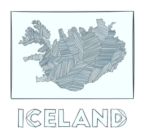 Sketch map of Iceland Grayscale hand drawn map of the country Filled regions with hachure stripes — Archivo Imágenes Vectoriales