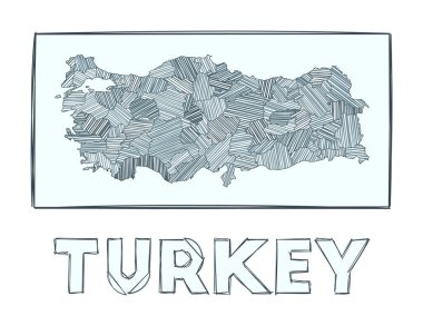 Sketch map of Turkey Grayscale hand drawn map of the country Filled regions with hachure stripes
