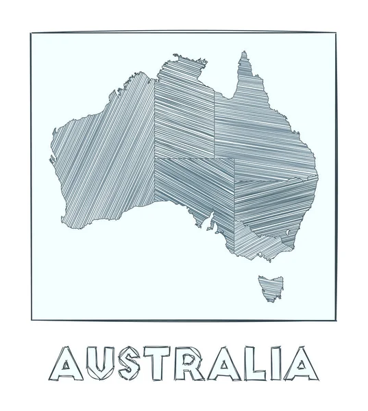 Sketch map of Australia Grayscale hand drawn map of the country Filled regions with hachure — ストックベクタ