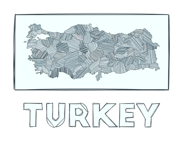 Σκιτσάρει χάρτη της Τουρκίας Grayscale χέρι σχεδιαστεί χάρτη της χώρας Γεμάτες περιοχές με λωρίδες hachure — Διανυσματικό Αρχείο