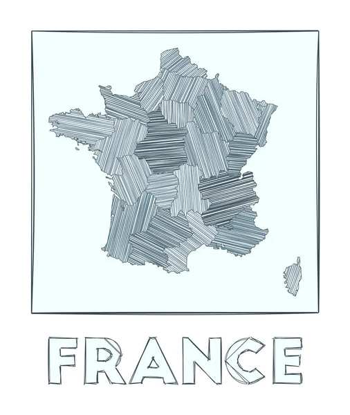 Sketch map of France Grayscale hand drawn map of the country Filled regions with hachure stripes — стоковий вектор