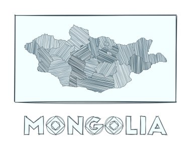 Moğolistan 'ın kroki haritası ülkenin el haritası hachure ile doldurulmuş bölgeler