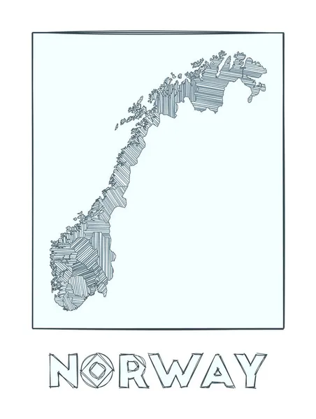 Карта Норвегии Граничная карта Норвегии Заполненные гачурными полосками регионы страны — стоковый вектор